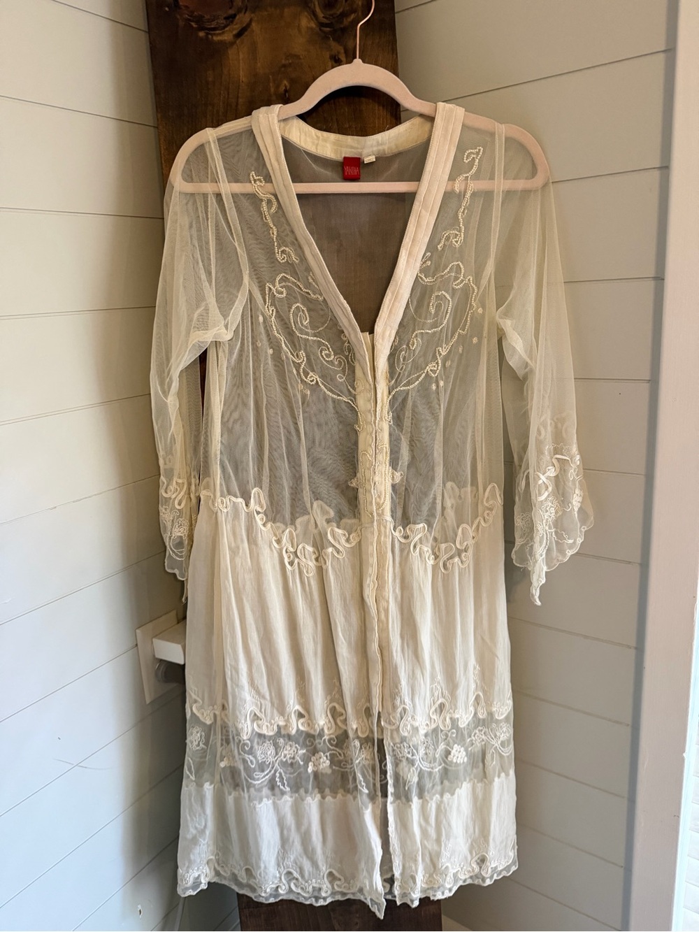 Sheer Embroidered Duster - Cream